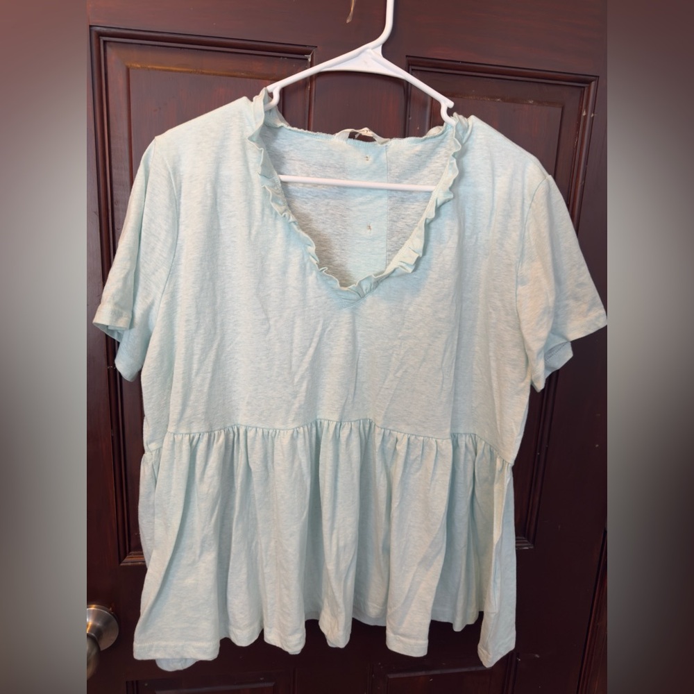 Amaryllis Soft Blue Peplum Button Blouse